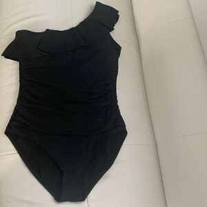 Swimming One Shoulder by Hilor Ruffle One Piece Black Size 10